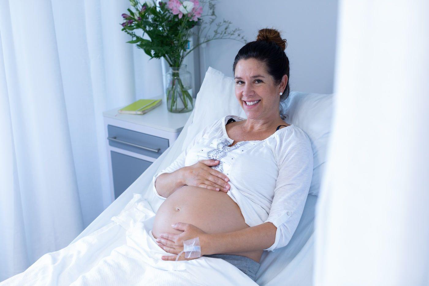 Smiling woman in labor